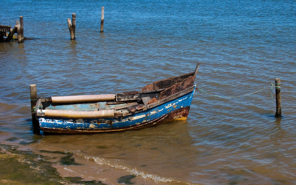 A derelict rowing boat moored on the Berg River, outside Velddrift.